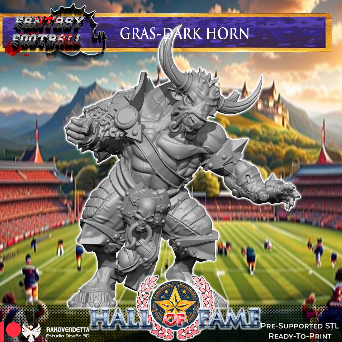 Gras Dark-Horn Minotaur Fantasy Football Star Player by Rako Vendetta Miniatures for Tabletop Games, Dioramas and Statues