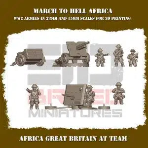 British Commonwealth Ordnance QF 2-pounder and QF 25-pounder (pdr) WW2 From 3DBreeds March to Hell Range for Tabletop Games, Dioramas and Statues, Available in 12mm, 15mm, 20mm, 28mm, 32mm, 32mm heroic, 54mm and 75mm Scale