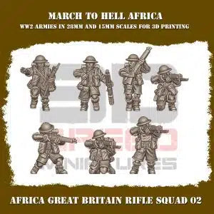 Commonwealth Britain WW2 North Africa Rifleman Squad #1 3DBreeds March to Hell Range for Tabletop Games, Dioramas and Statues, Available in 12mm, 15mm, 20mm, 28mm, 32mm, 32mm heroic, 54mm and 75mm Statue Scale