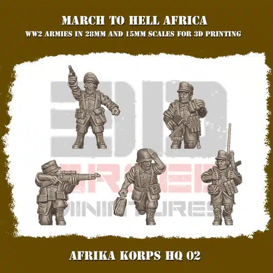 Afrika Korps Nazi Germany HQ Squad #2 Including Commanding Officer, Spotter, Radio and more! WW2 From 3DBreeds March to Hell Africa Range for Tabletop Games, Dioramas and Statues, Available in 12mm, 15mm, 20mm, 28mm, 32mm, 32mm heroic, 54mm and 75mm Scale