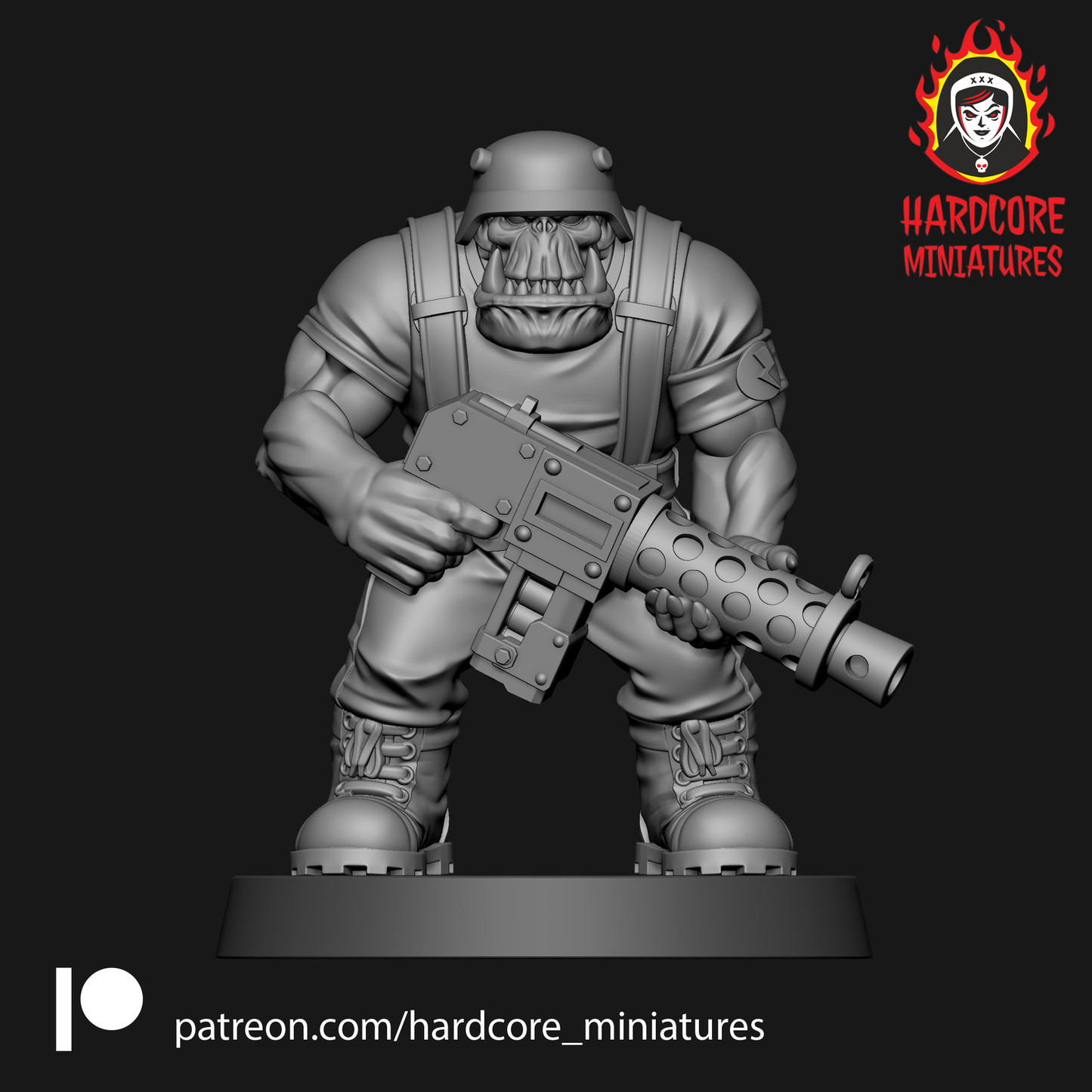 Orc Stormtrooper Leader Boy With Scrap Rifle Sculpted by Hardcore Miniatures for Tabletop Games, Dioramas and Statues