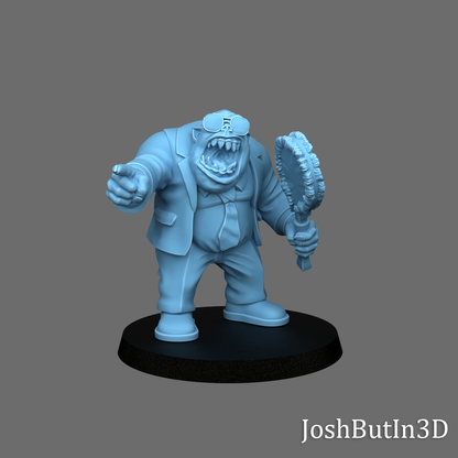 Orknette Orc Grapplaz Professional Wrestler Manager from Space with Charisma by JoshButin3D Games for Tabletop Games, Dioramas and Statues, Available in 15mm, 28mm, 32mm, 32mm heroic, 54mm and 75mm Statue Scale