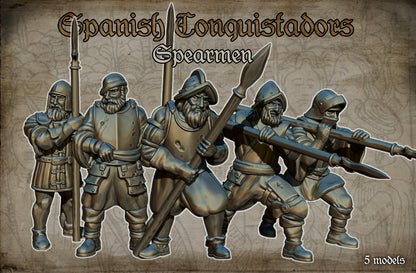 Spanish Conquistadors Spearmen Historical and Fantasy Wargaming Sculpted by Red Copper Miniatures for Tabletop Games, Dioramas and Statues, Available in 15mm, 20mm, 28mm, 32mm, 54mm and 75mm Statue Scale