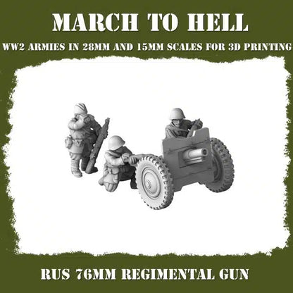 WW2 Red Army 76mm Artillery - 3DBreeds March to Hell Range for Tabletop Games, Dioramas and Statues, Available in 12mm, 15mm, 20mm, 28mm, 32mm, 32mm heroic, 54mm and 75mm Statue Scale