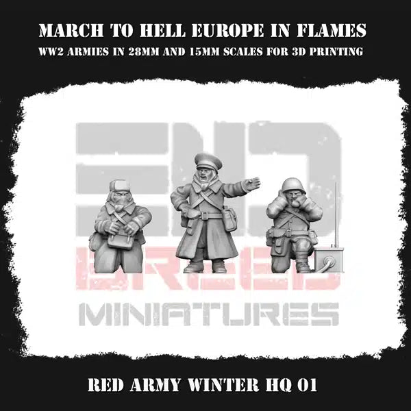 WW2 Red Army Winter HQ 1 - 3DBreeds March to Hell Range for Tabletop Games, Dioramas and Statues, Available in 12mm, 15mm, 20mm, 28mm, 32mm, 32mm heroic, 54mm and 75mm Statue Scale