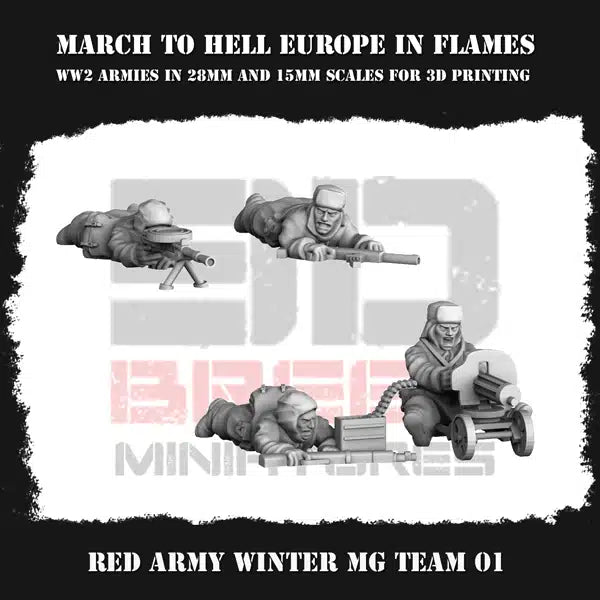 WW2 Red Army Winter MG Team 1 - 3DBreeds March to Hell Range for Tabletop Games, Dioramas and Statues, Available in 12mm, 15mm, 20mm, 28mm, 32mm, 32mm heroic, 54mm and 75mm Statue Scale