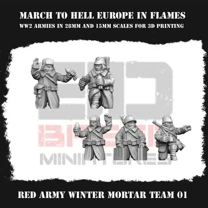 WW2 Red Army Winter Mortar Team 1 - 3DBreeds March to Hell Range for Tabletop Games, Dioramas and Statues, Available in 12mm, 15mm, 20mm, 28mm, 32mm, 32mm heroic, 54mm and 75mm Statue Scale