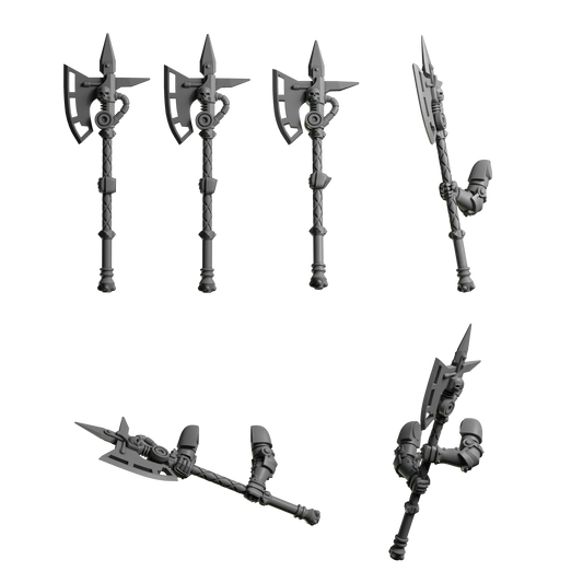 2 Handed Axes Pack of Six For Sci Fi Battle Brother Space Warrior Marines Eternal Pilgrims by Greytide Studios. Available in Modern and Classic Scale for 28mm-32mm Tabletop Wargaming