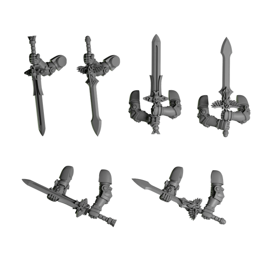 2 Handed Power Swords Pack of Six For Sci Fi Battle Brother Space Warrior Marines Eternal Pilgrims by Greytide Studios. Available in Modern and Classic Scale for 28mm-32mm Tabletop Wargaming
