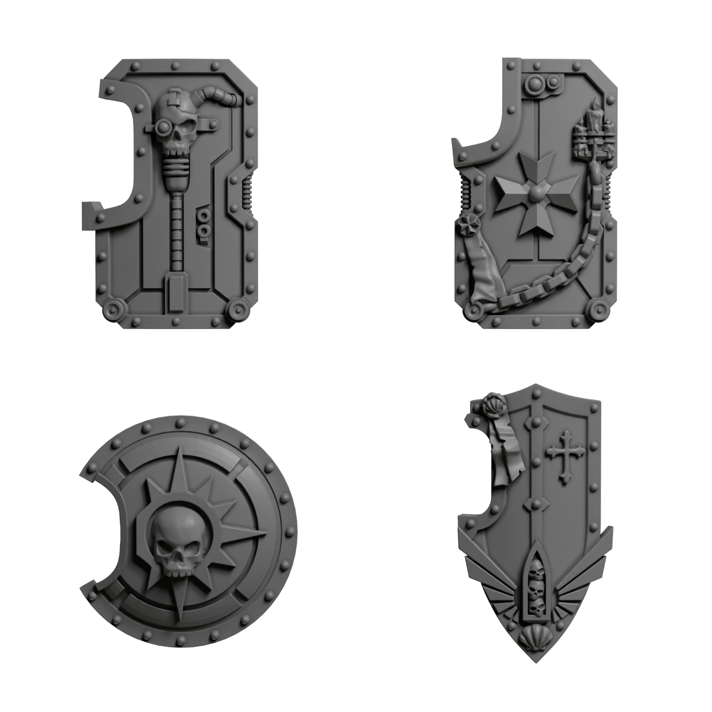 Breacher Shields Pack of Five in Four Different Styles For Sci Fi Battle Brother Space Warrior Marines Eternal Pilgrims by Greytide Studios. Available in Modern and Classic Scale for 28mm-32mm Tabletop Wargaming