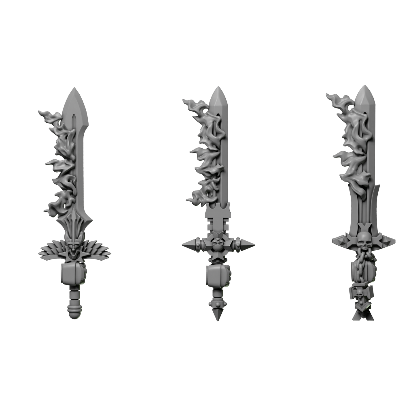 Flaming Power Swords Pack of Six For Sci Fi Battle Brother Space Warrior Marines Eternal Pilgrims by Greytide Studios. Available in Modern and Classic Scale for 28mm-32mm Tabletop Wargaming