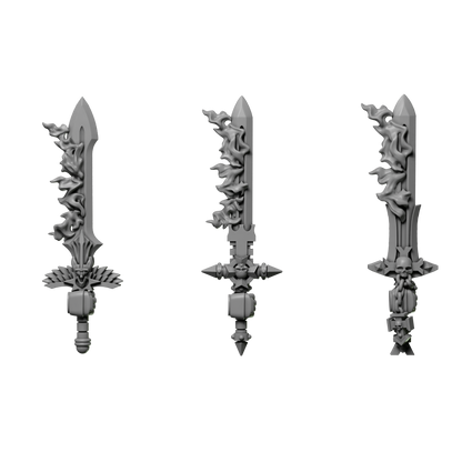 Flaming Power Swords Pack of Six For Sci Fi Battle Brother Space Warrior Marines Eternal Pilgrims by Greytide Studios. Available in Modern and Classic Scale for 28mm-32mm Tabletop Wargaming