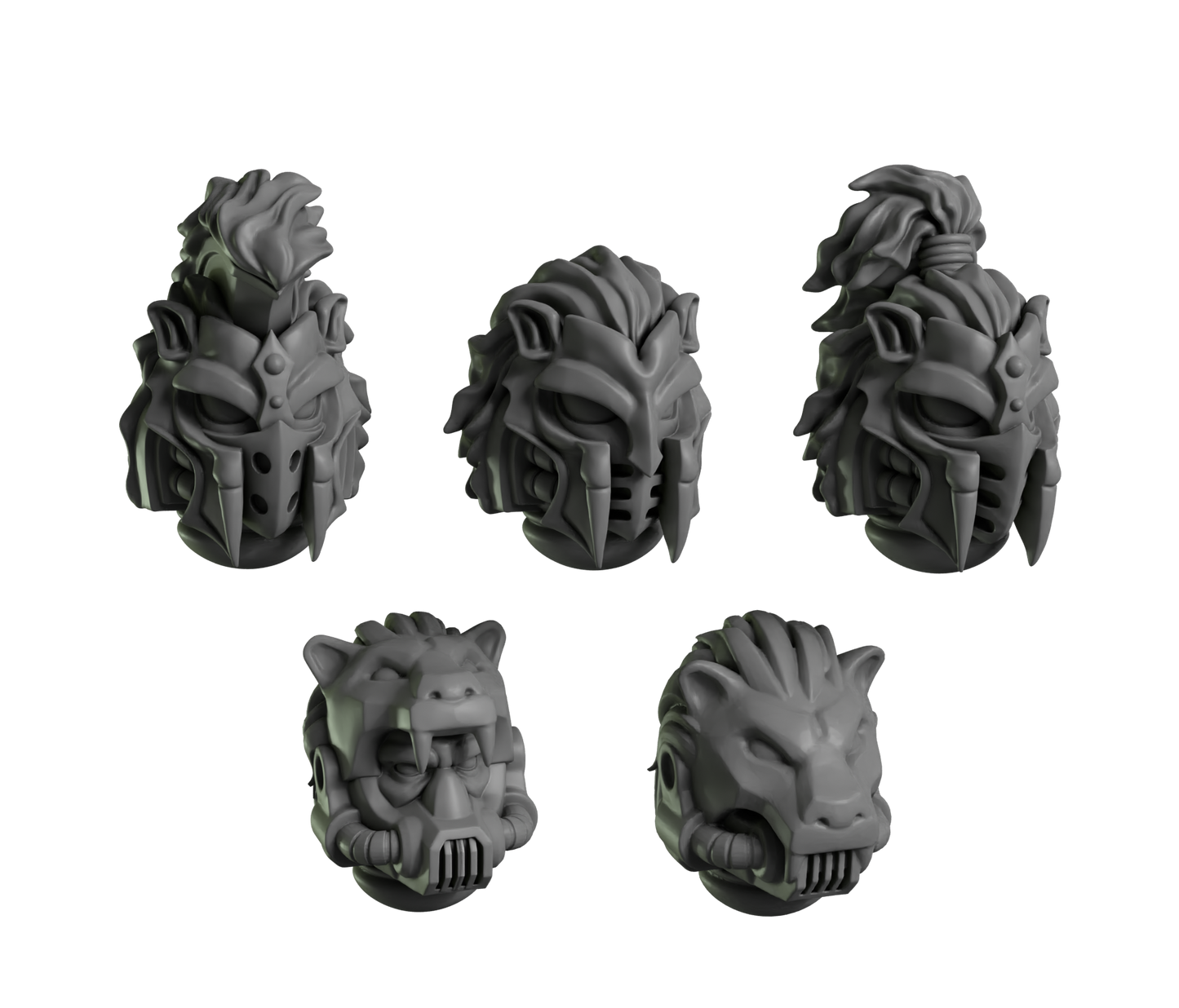 Lion Helmets Pack of Five For Sci Fi Battle Brother Space Warrior Marines Eternal Pilgrims by Greytide Studios. Available in Modern and Classic Scale for 28mm-32mm Tabletop Wargaming
