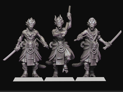 Sun-Wukong Shabti  Available in Ogre Scale 40mm or Giant Size (75mm to top of head) Huge Miniature by Raven Twins, Perfect for 28mm, 32mm and larger games! With Two Katanas