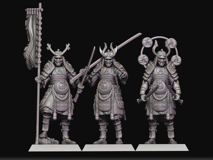 Shogun Guard Command Group by Raven Twins Miniatures, Perfect for 28mm, 32mm and larger games! Undead Samurai Skeletons!