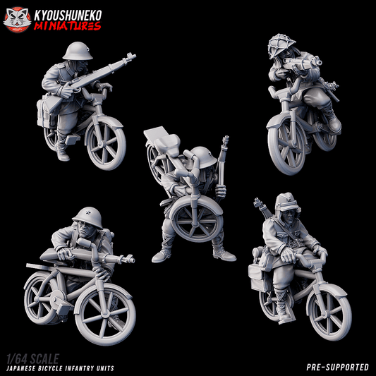 Imperial Japanese Infantry Bicycle Troops by Kyoushuneko Miniatures for Tabletop Games, Dioramas and Statues, Available in 15mm, 20mm, 28mm, 32mm, 32mm heroic, 54mm and 75mm Statue Scale