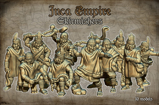 Inca Empire Skirmishers Historical and Fantasy Wargaming Sculpted by Red Copper Miniatures for Tabletop Games, Dioramas and Statues, Available in 15mm, 20mm, 28mm, 32mm, 54mm and 75mm Statue Scale