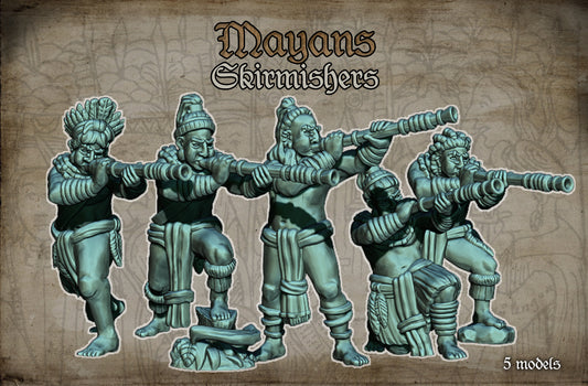 Maya Skirmishers Historical and Fantasy Wargaming Sculpted by Red Copper Miniatures for Tabletop Games, Dioramas and Statues, Available in 15mm, 20mm, 28mm, 32mm, 54mm and 75mm Statue Scale