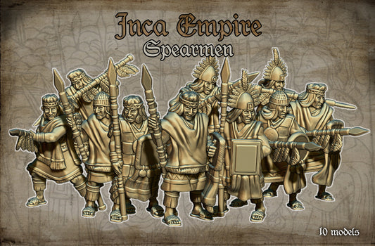 Inca Empire Spearmen Historical and Fantasy Wargaming Sculpted by Red Copper Miniatures for Tabletop Games, Dioramas and Statues, Available in 15mm, 20mm, 28mm, 32mm, 54mm and 75mm Statue Scale