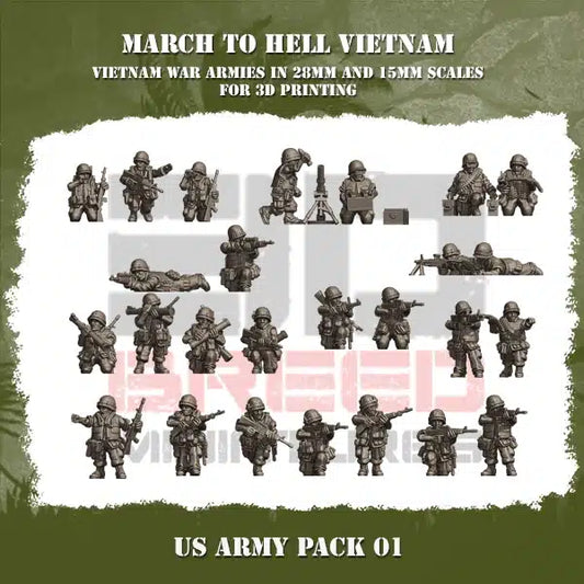 US ARMY VIETNAM PACK - March to Hell for Tabletop Games, Dioramas and Statues, Available in 15mm, 20mm, 28mm, 32mm, 32mm heroic, 54mm and 75mm Scale