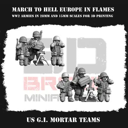 WW2 US Army GI Mortar Team From 3DBreeds March to Hell Range for Tabletop Games, Dioramas and Statues, Available in 12mm, 15mm, 20mm, 28mm, 32mm, 32mm heroic, 54mm and 75mm Scale