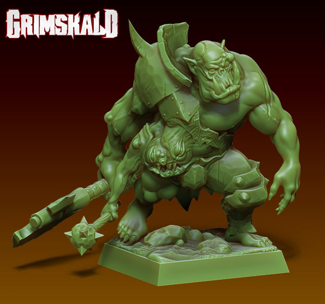Mawguts Mutated Orc Warrior with Two Hand Weapons by Grimskald Games for Tabletop Games, Dioramas and Statues, Available in 15mm, 28mm, 32mm, 32mm heroic, 54mm and 75mm Statue Scale