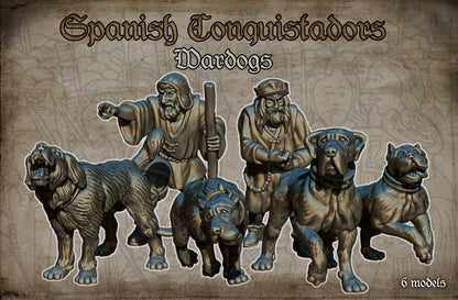 Spanish Conquistadors Wardogs Mastiffs & Handlers, Historical and Fantasy Wargaming Sculpted by Red Copper Miniatures for Tabletop Games, Dioramas and Statues, Available in 15mm, 20mm, 28mm, 32mm, 54mm and 75mm Statue Scale