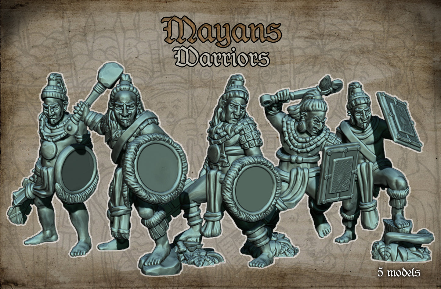 Maya Spearmen Historical and Fantasy Wargaming Sculpted by Red Copper Miniatures for Tabletop Games, Dioramas and Statues, Available in 15mm, 20mm, 28mm, 32mm, 54mm and 75mm Statue Scale