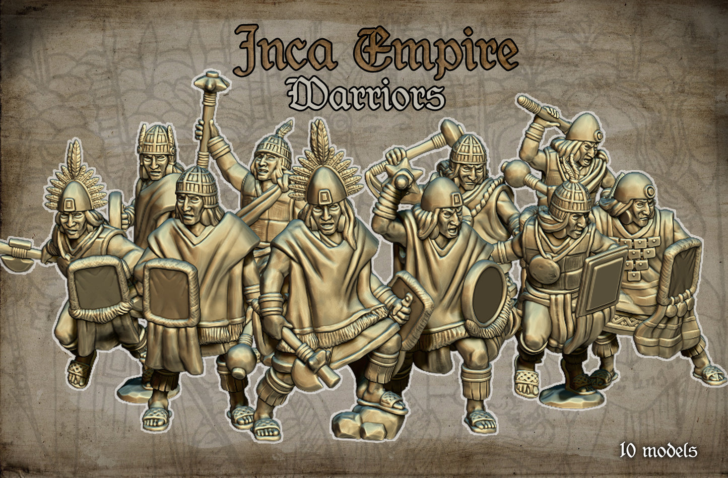 Inca Empire Warriors Historical and Fantasy Wargaming Sculpted by Red Copper Miniatures for Tabletop Games, Dioramas and Statues, Available in 15mm, 20mm, 28mm, 32mm, 54mm and 75mm Statue Scale