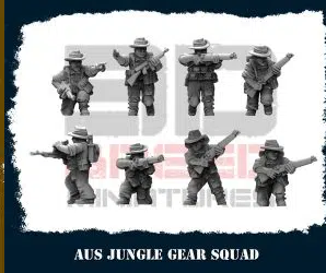 Australian Jungle Gear Riflemen Infantry WW2 From 3DBreeds March to Hell Range for Tabletop Games, Dioramas and Statues, Available in 15mm, 20mm, 28mm, 32mm, 32mm heroic, 54mm and 75mm Statue Scale