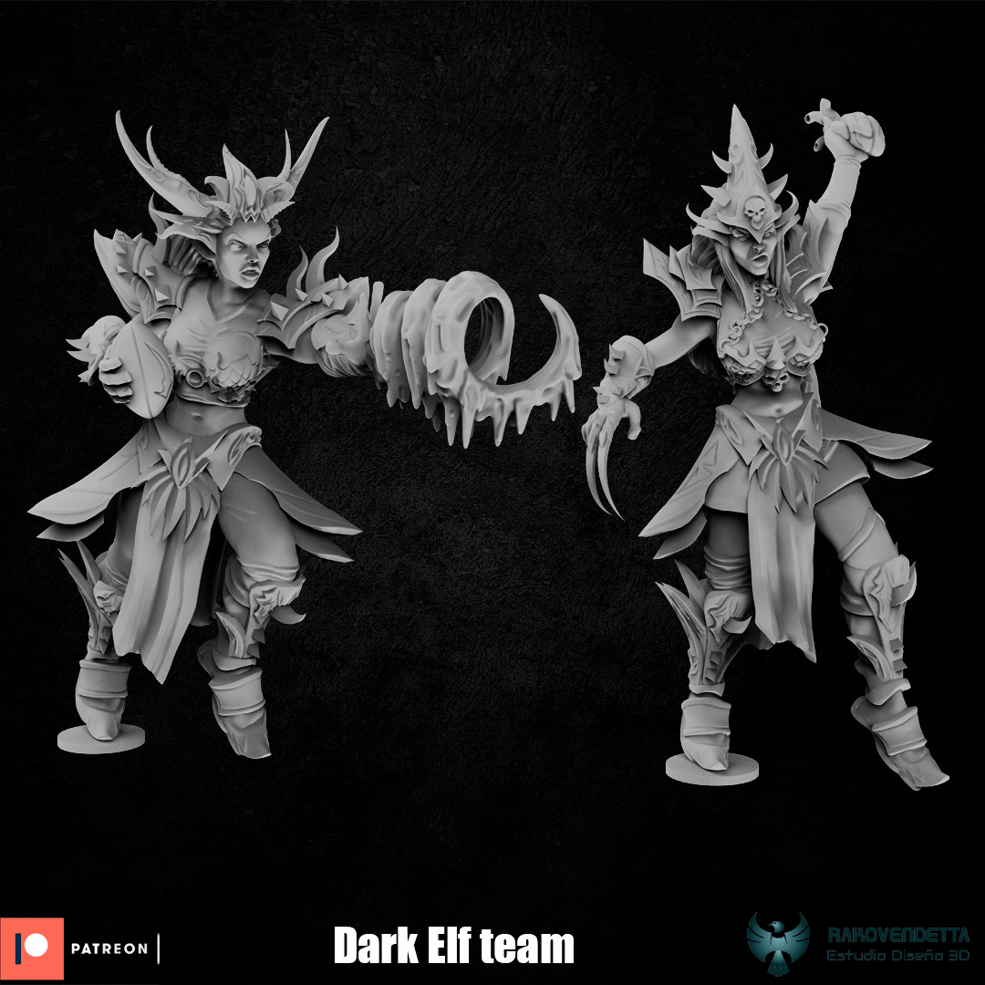 Elfos Oscuros Dark Elf Fantasy Football Team by Rako Vendetta Miniatures for Tabletop Games, Dioramas and Statues