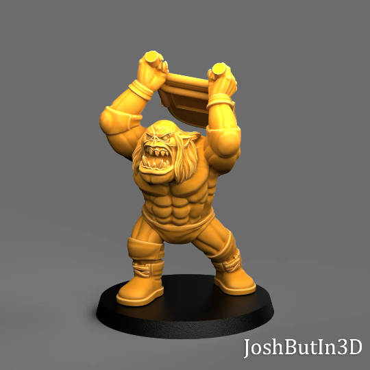 Ulk Krogan Orc Professional Wrestler from Space with Steele Chair by Josh Butlin 3D Games for Tabletop Games, Dioramas and Statues, Available in 15mm, 28mm, 32mm, 32mm heroic, 54mm and 75mm Statue Scale
