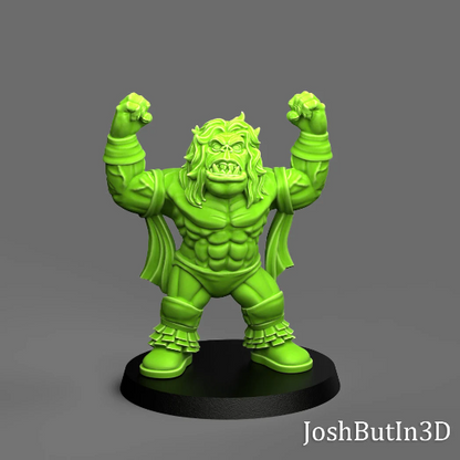 Ultimate Waaaghrior Orc Grapplaz Professional Wrestler from Space with Charisma by JoshButin3D Games for Tabletop Games, Dioramas and Statues, Available in 15mm, 28mm, 32mm, 32mm heroic, 54mm and 75mm Statue Scale