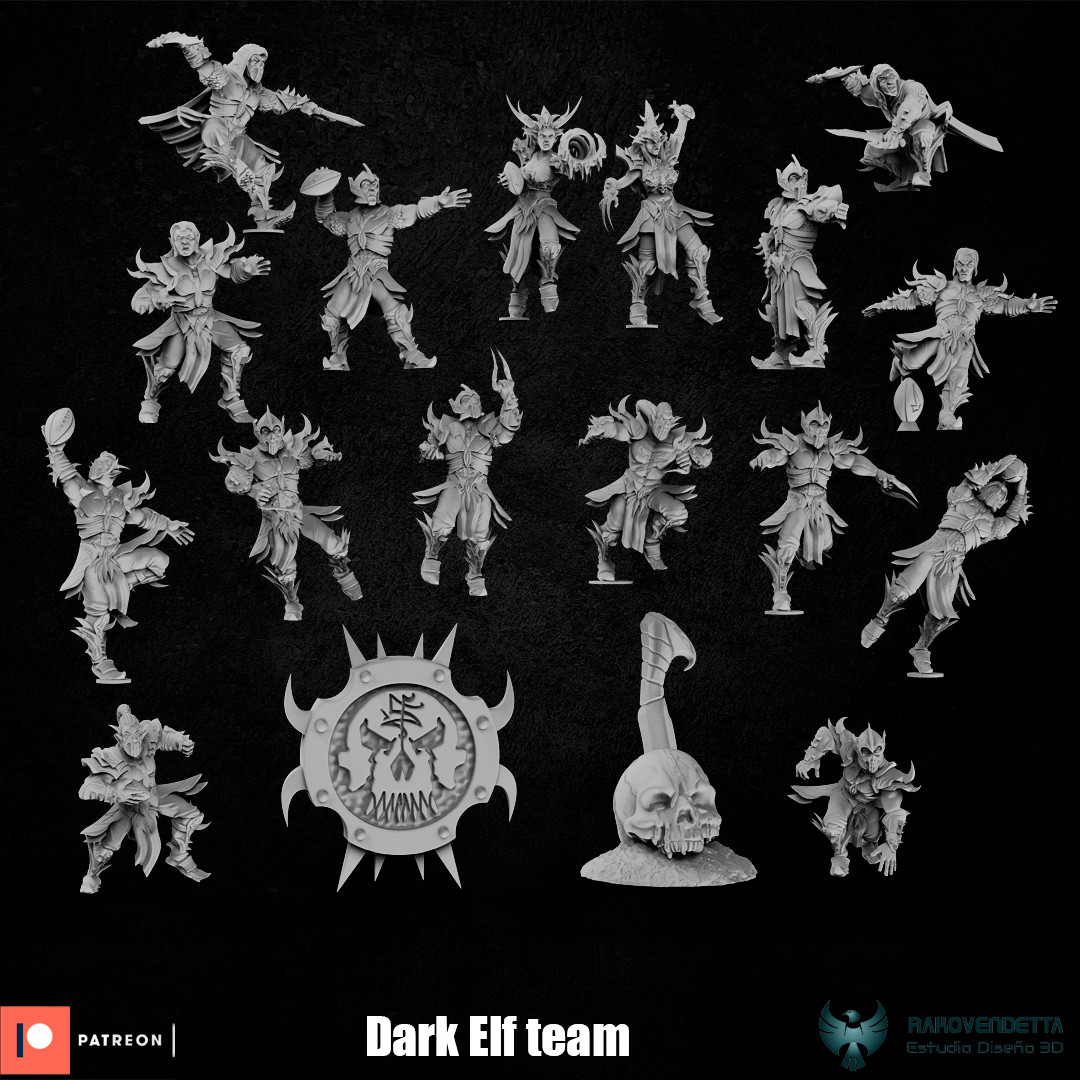 Elfos Oscuros Dark Elf Fantasy Football Team by Rako Vendetta Miniatures for Tabletop Games, Dioramas and Statues