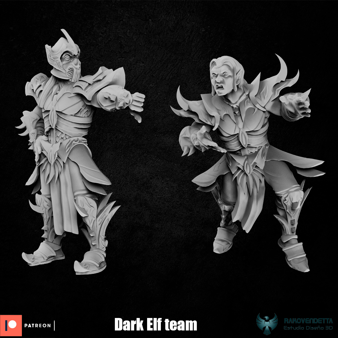 Elfos Oscuros Dark Elf Fantasy Football Team by Rako Vendetta Miniatures for Tabletop Games, Dioramas and Statues