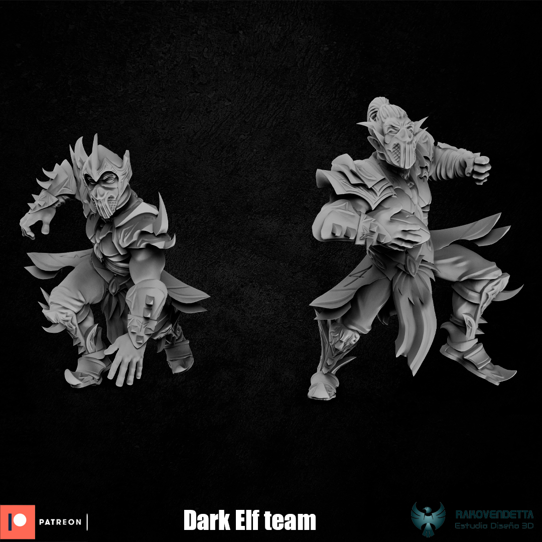 Elfos Oscuros Dark Elf Fantasy Football Team by Rako Vendetta Miniatures for Tabletop Games, Dioramas and Statues