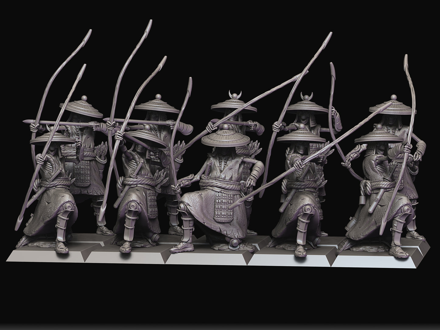 Skeleton Archers Set of Five by Raven Twins Miniatures, Perfect for 28mm, 32mm and larger games! Undead Samurai Skeletons!
