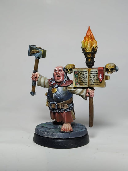 Halfling Warpriest With Warhammer and Torch by Ezipion for Tabletop Games, Dioramas and Statues, Available in 15mm, 28mm, 32mm, 32mm heroic, 54mm and 75mm Statue Scale