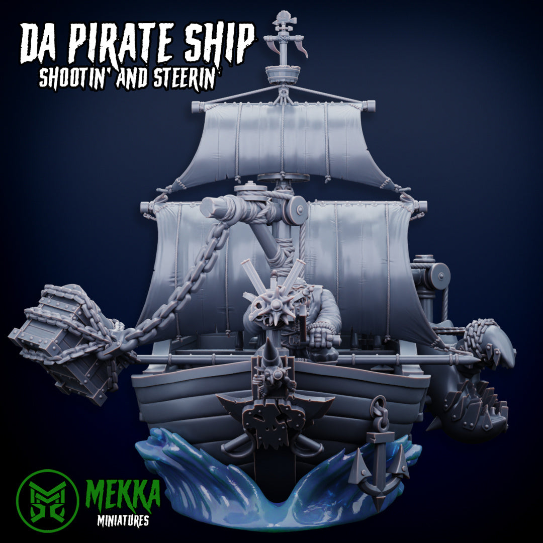 Orc Pirate Ship Sculpted by Mekka Miniatures for Tabletop Games, Dioramas and Statues Including Crew!