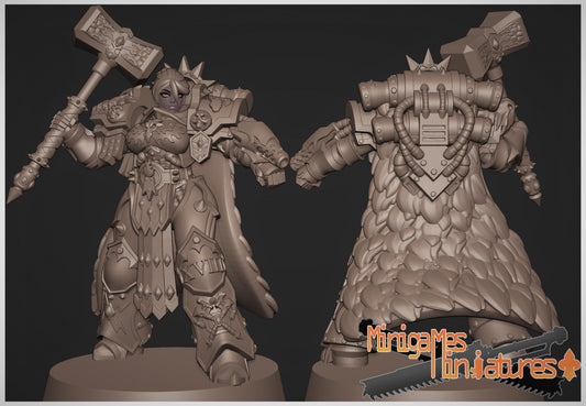 Battle Brothers Vulkan waifu anime figurine Space Knight Dragon Marine Queen of Lava Sculpted by Minigames Miniatures. Over 50mm tall to top of hammer!