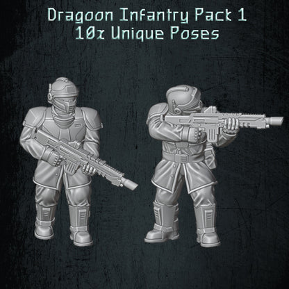 Dragoon Infantry Pack #1 Including 10 Unique Sculpts Sci Fi Imperial Human Defense Force by Quartermaster 3D proxy for 20mm, 28mm, 32mm, Heroic and 54mm Tabletop games and dioramas