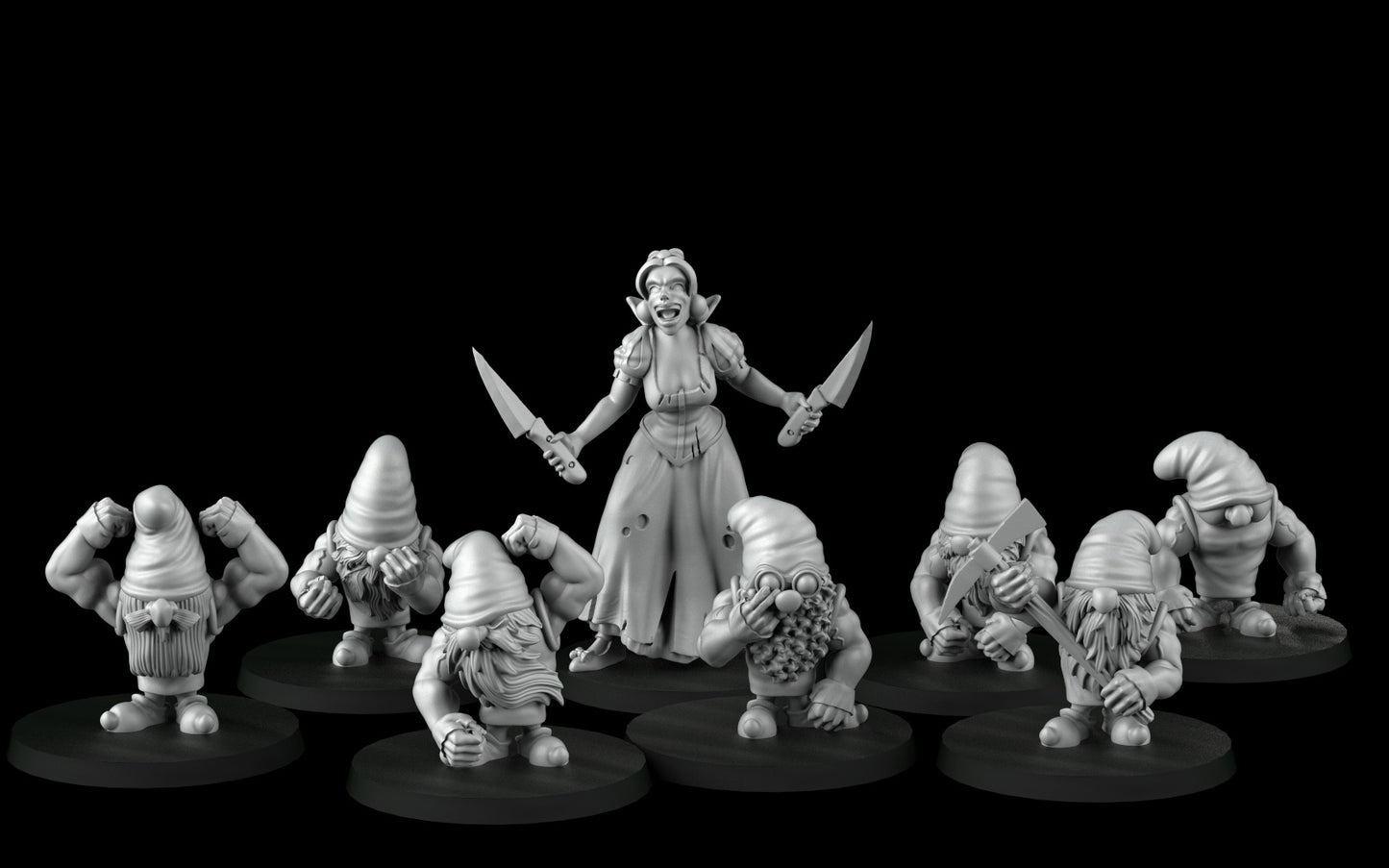 Gnome/Dwarf Fantasy Football Team Led by Snow White by Crosslances Miniatures for Tabletop Games, Dioramas and Statues