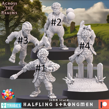 Male Halfling Strongman Barbarian by Across the Realms for Tabletop Games, Dioramas and Statues, Available in 15mm, 28mm, 32mm, 32mm heroic, 54mm and 75mm Statue Scale