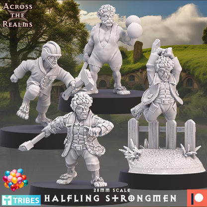 Male Halfling Strongman Barbarian by Across the Realms for Tabletop Games, Dioramas and Statues, Available in 15mm, 28mm, 32mm, 32mm heroic, 54mm and 75mm Statue Scale