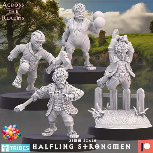 Male Halfling Strongman Barbarian by Across the Realms for Tabletop Games, Dioramas and Statues, Available in 15mm, 28mm, 32mm, 32mm heroic, 54mm and 75mm Statue Scale