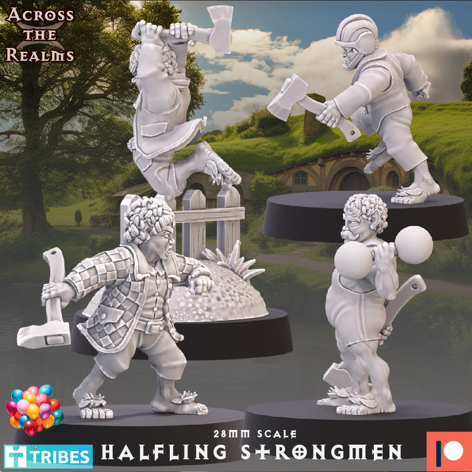 Male Halfling Strongman Barbarian by Across the Realms for Tabletop Games, Dioramas and Statues, Available in 15mm, 28mm, 32mm, 32mm heroic, 54mm and 75mm Statue Scale