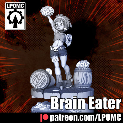 Brain Eater Zombie Girl with Brain or Football Sculpted by LPOMC for Tabletop Games, Dioramas and Statues, Available in 15mm, 28mm, 32mm, 32mm heroic, 54mm and 75mm Statue Scale