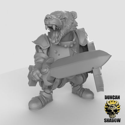 Badger Folk Warrior Knight by Duncan Shadow Luca for Tabletop Games, Dioramas and Statues, Available in 15mm, 28mm, 32mm, 32mm heroic, 54mm and 75mm Statue Scale