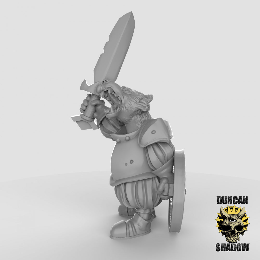 Badger Folk Warrior Knight by Duncan Shadow Luca for Tabletop Games, Dioramas and Statues, Available in 15mm, 28mm, 32mm, 32mm heroic, 54mm and 75mm Statue Scale