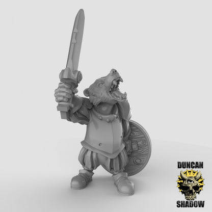 Badger Folk Warrior Knight by Duncan Shadow Luca for Tabletop Games, Dioramas and Statues, Available in 15mm, 28mm, 32mm, 32mm heroic, 54mm and 75mm Statue Scale